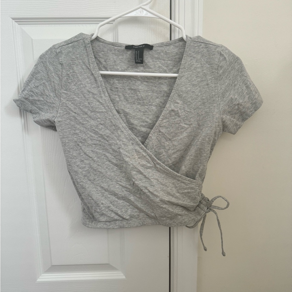 Grey wrap cropped top